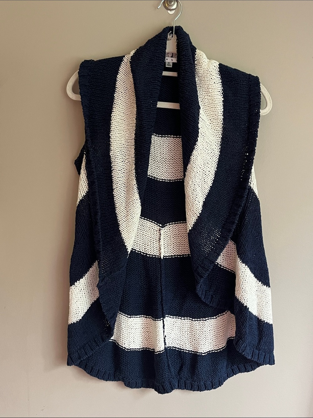 CAbi Skipper Striped Circle Knit Navy/White Sweater Vest size small